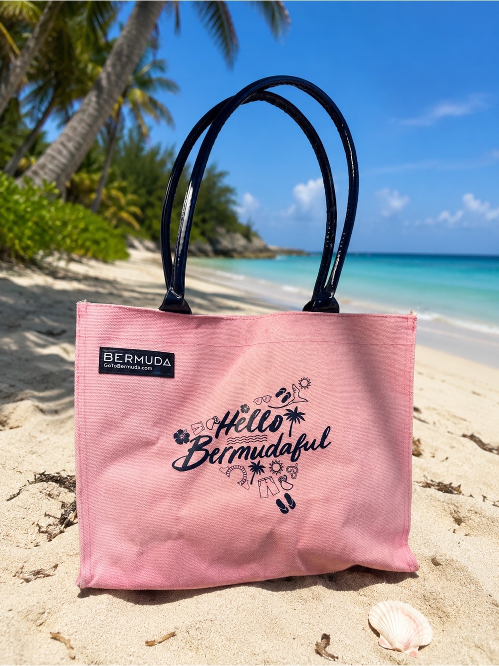 Bermuda “Hello Bermudaful” Pink Canvas Beach Tote Bag